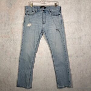 Hollister Jeans Mens 32x30 Slim Straight Light Wash Good Distressed Epic Flex